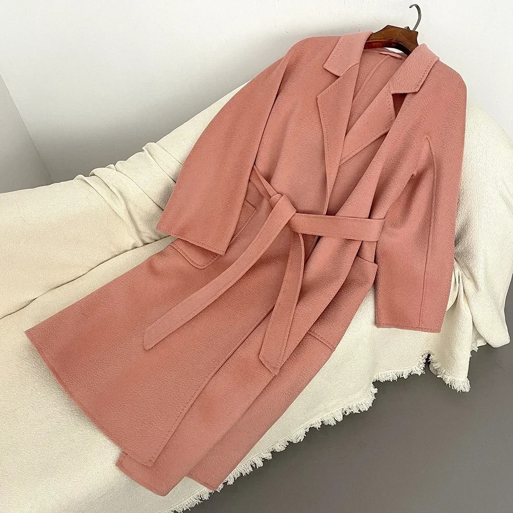 

2024 Autumn Winter New Fashion Water Ripple Double-sided Cashmere Wool Coat Female Tailored Collar Loose Woolen Jacket Women