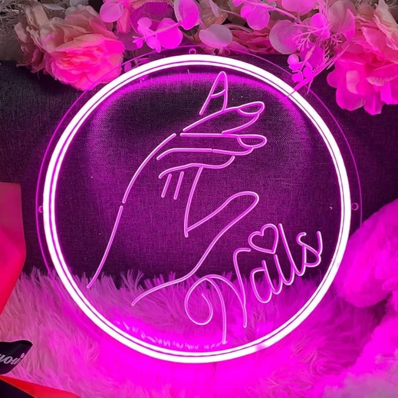 الأظافر النيون تسجيل ل سبا غرفة التجميل مسمار الحواجب جلدة صالون استوديو ثلاثية الأبعاد الفن نحت تصميم وحدة إضاءة LED جداريّة ديكور متاجر الأعمال شعار