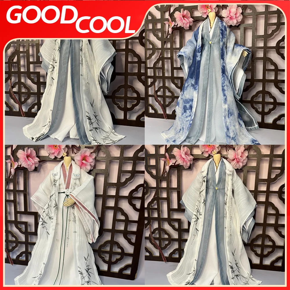 In Stock 1/6 Scale Wei Jin Style Cross Collar Printed Men's Hanfu Full Set Of Ancient Costumes Fit 12 inch Action Figure Body