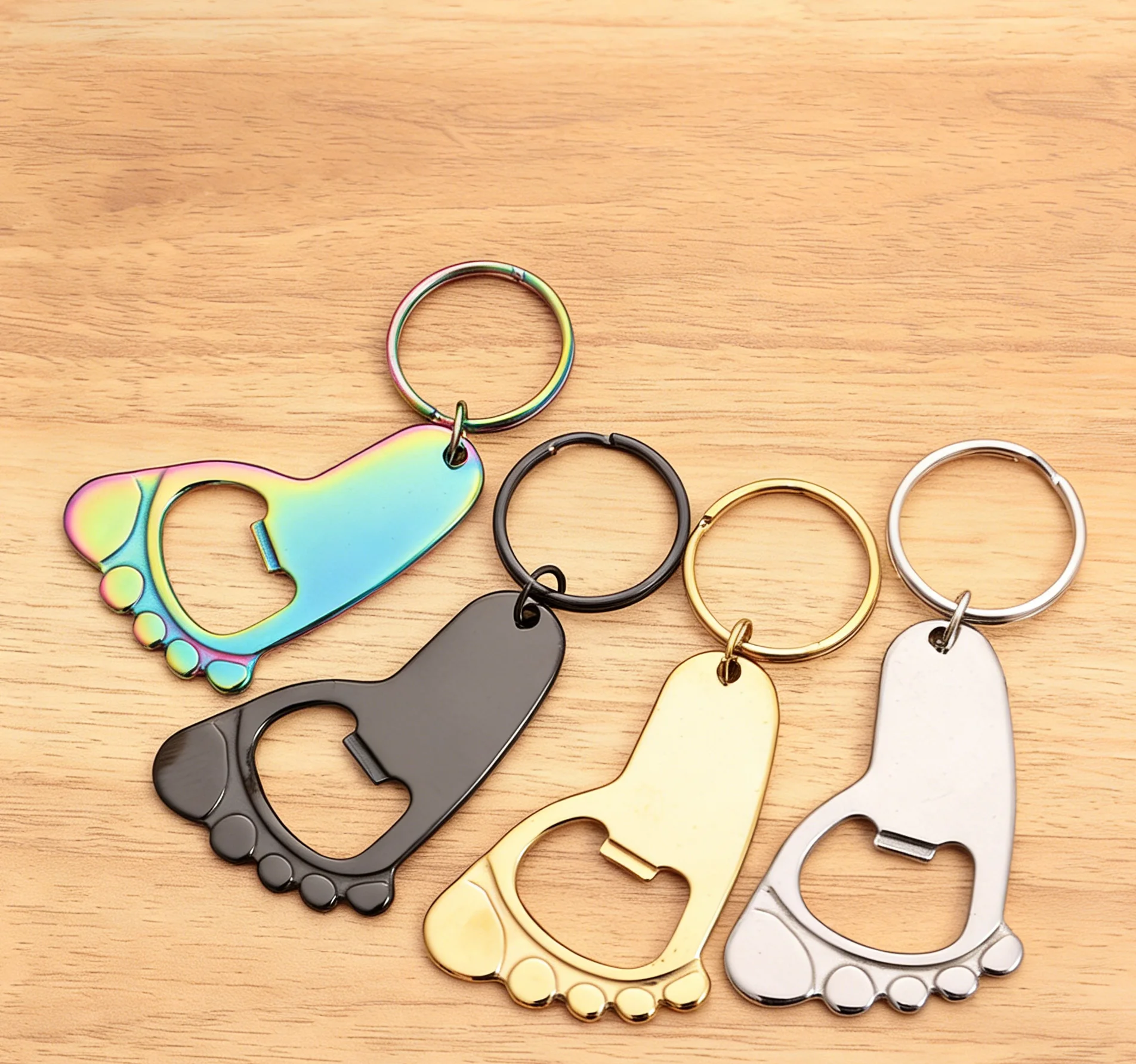 30pcs Custom Logo Free Laser Engraved Stainless Steel Footprint Bottle Opener Key Chain Keyring Baptism Birthday Personalized