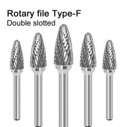 F Type Head Tungsten Carbide Double slotted rotary fileTool Drill Milling Carving Bit Tools Point Burr Die  for Metal Wood