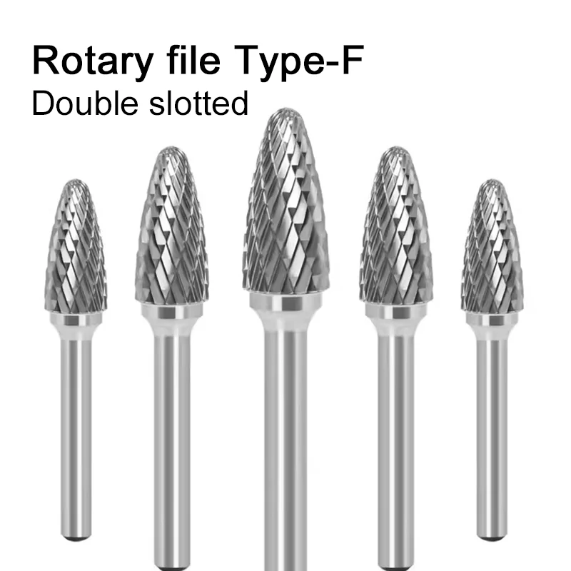 F Type Head Tungsten Carbide Double slotted rotary fileTool Drill Milling Carving Bit Tools Point Burr Die  for Metal Wood