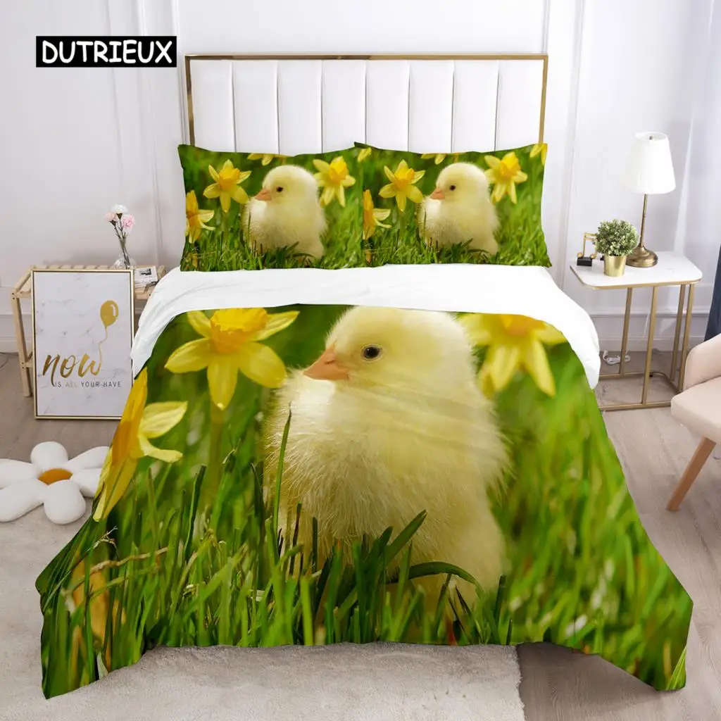 Chick Duvet Cover Set Farm Animals Quilt Cover Little Chicken Twin Bedding Set for Boys Girl Microfiber 2/3pcs Comforter Cover