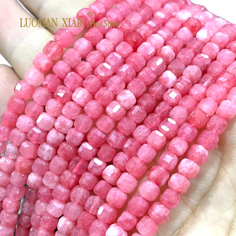 

5x5MM Faceted Cube Imitate Rhodochrosite Chalcedony Natural Stone Loose Spacer Beads for Jewelry Making Diy Bracelet Accessories