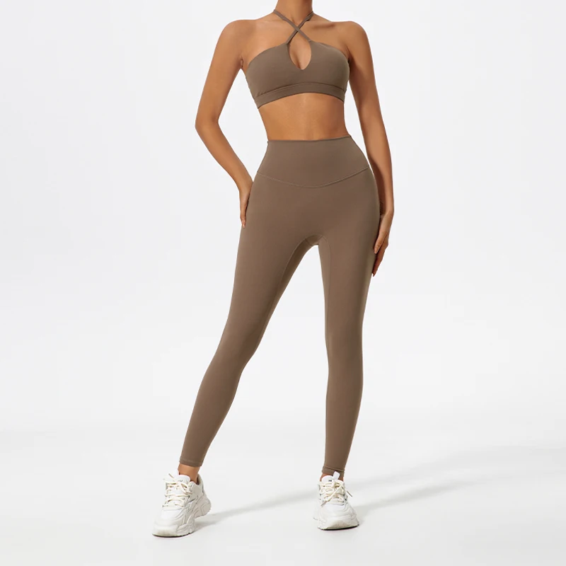 Ctenkevet 투피스 여성 스포츠 세트 가슴 크로스 오버 요가 의류 여성 체육관 Ban... - 4