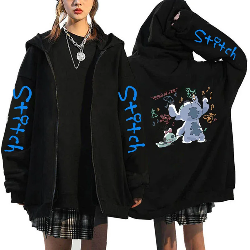 New in Gothic Hoodie Zipper Disney Stitch Zip Up Hoodies Women Harajuku Cute Anime Sweatshirt Manga Streetwear Hoody Female