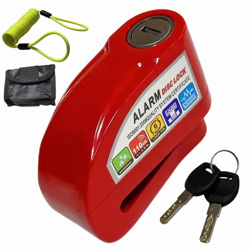 NEW Motorcycle Scooter Disc Brake Lock Waterproof Security Burglar  Motorbike Bike Disc Alarm Lock Reminder Cable & Bag 6 Color