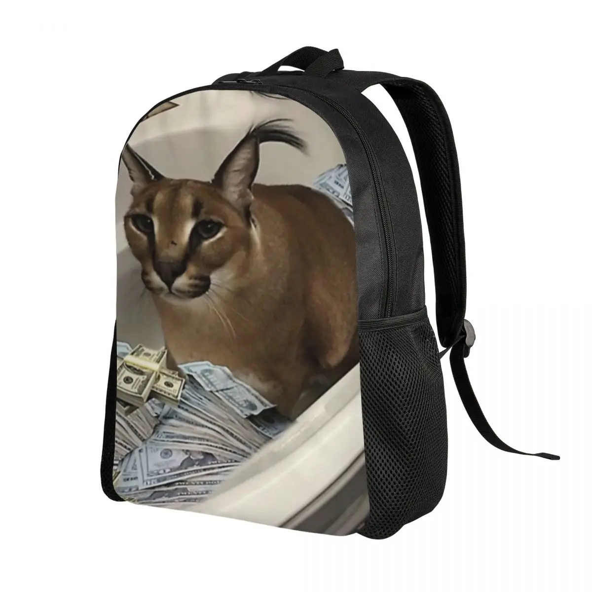 Customized Big Floppa Cash Laptop Backpack Women Men Casual Bookbag for School College Student Funny Caracal Cat Bag