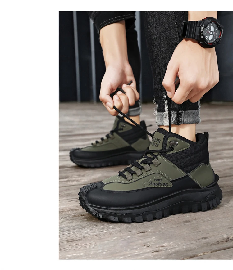 Herren-Outdoor-Wanderschuhe mit Farbblockdesign, bequemem Futter, flexibler, rutschfester, gezahnter Außensohle, hervorragendem Halt, geeignet für Outdoor-Wanderungen, Freizeitaktivitäten, Bergsteigen und Camping. – Detail 13