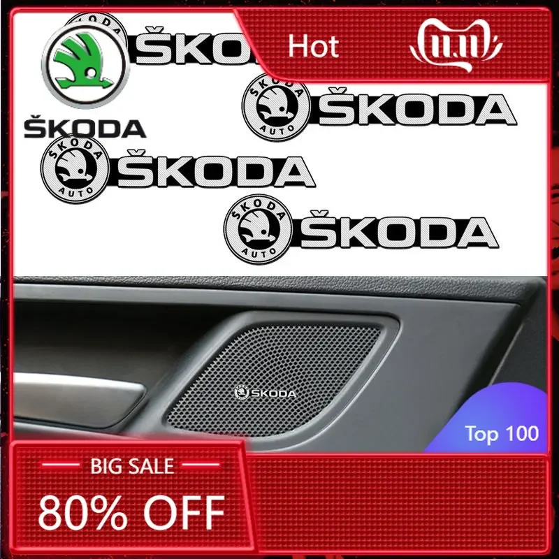 

Car Sticker 2025 New 2/4pcs Car Sticker Metal Logo Internal Speaker Audio Badge New For Skoda Octavia Fabia Rapid Yeti Kodiaq Su