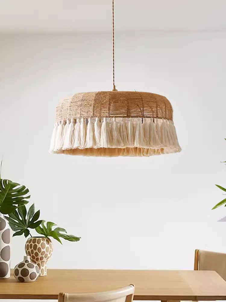 Imagem -03 - Vintage Hemp Rope Pendant Lights Led Chandelier For Living Room Quarto Restaurante Hotel Tassel Lamp Wabi-sabi