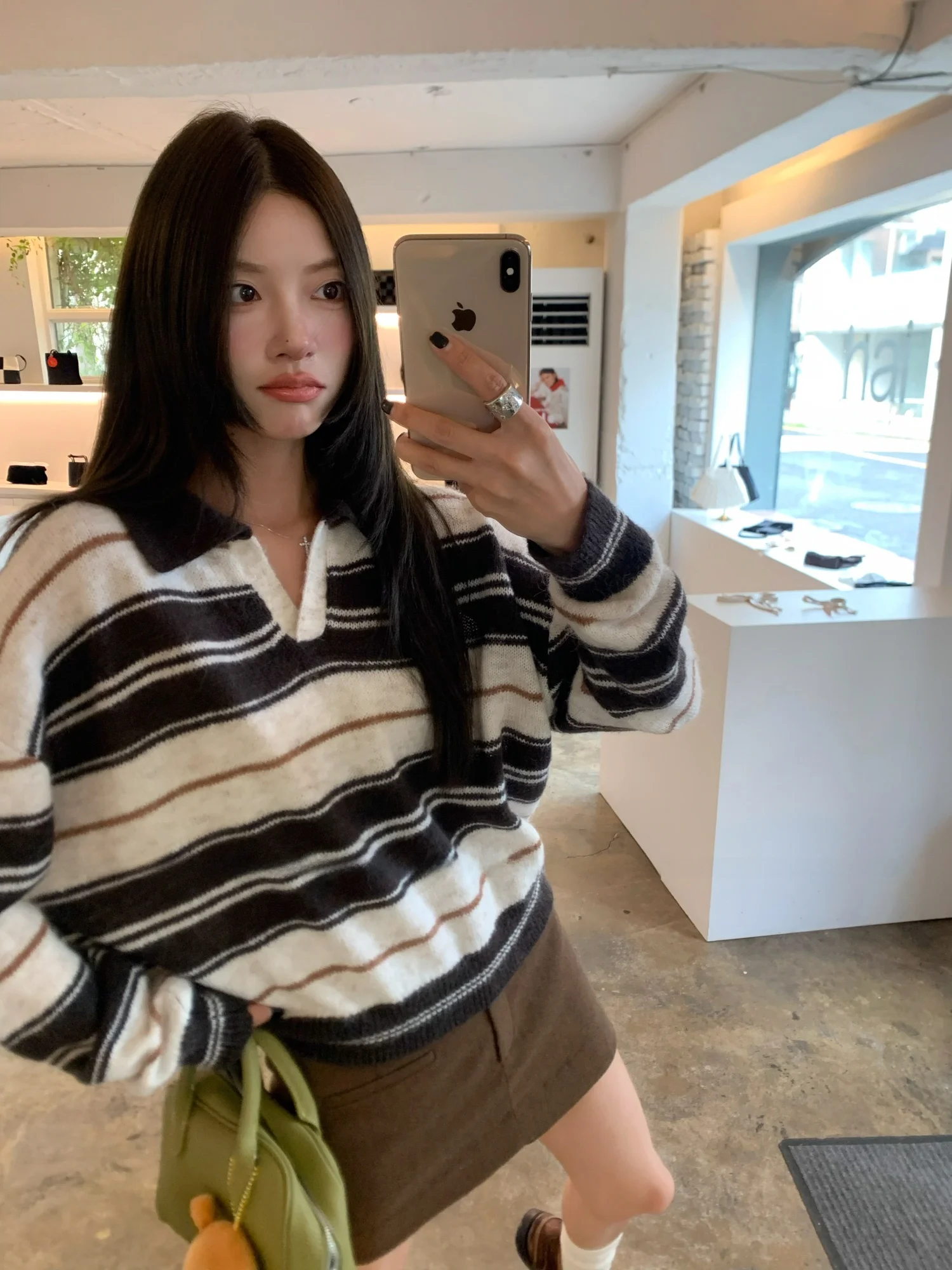 

Soft Striped Girl's Orthodontic Appliance Casual Loose Fit Long Sve Knitted Sweater Autumn Season Aosphere Sensation Mag...