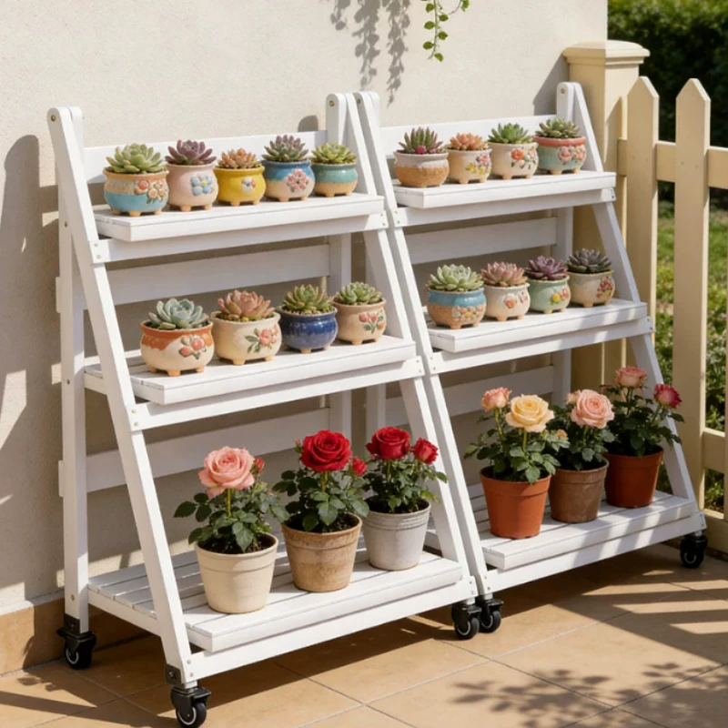 Wooden Carts Plant Shelf Pedestal Front Porch Vertical Balcony Flower Stand Corner Ladder Giardino Arredo Garden Furniture