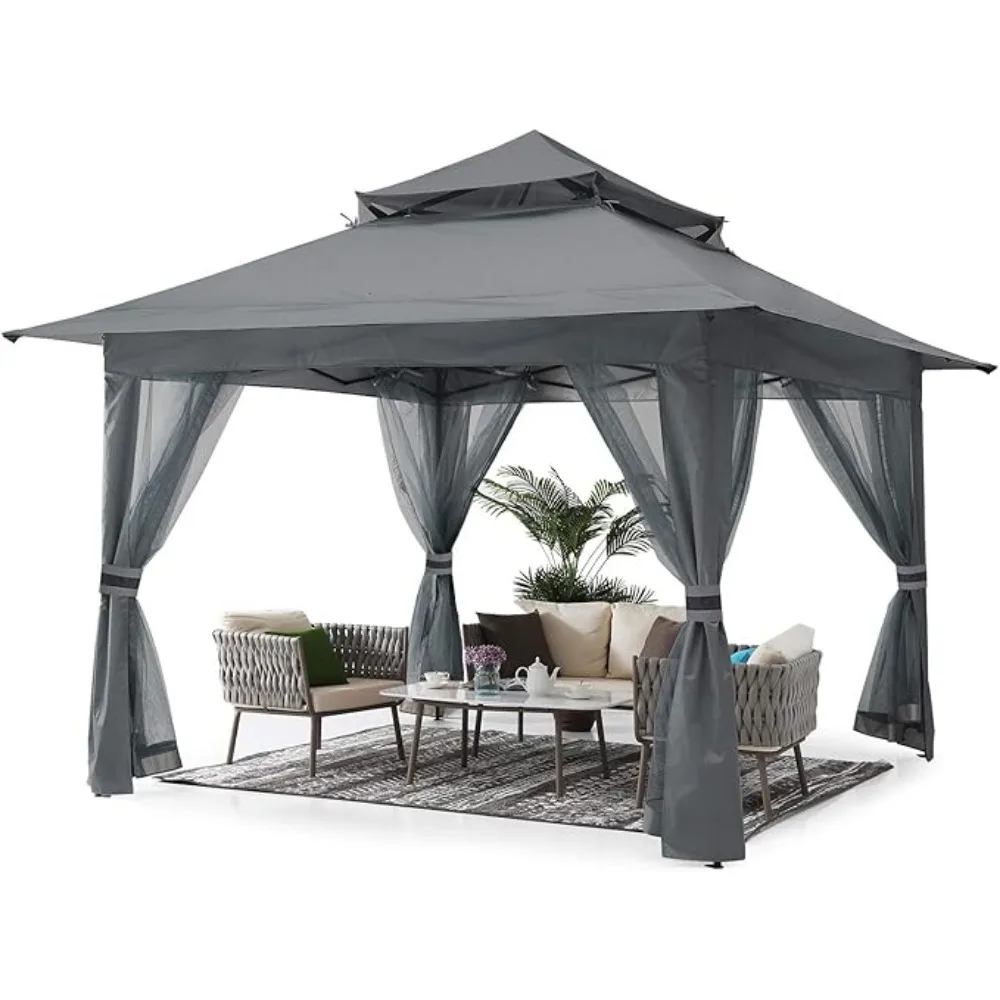 Pop Up Gazebo 13x13 - Outdoor Canopy Tent with Mosquito Netting for  Garden Backyard (Forest Green)