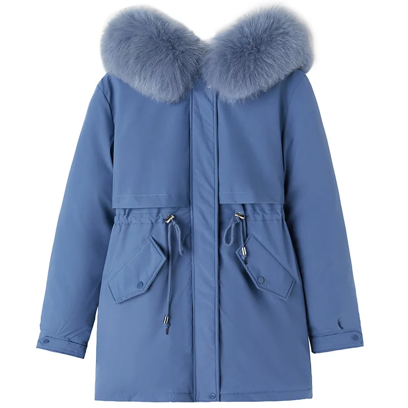 Parka à capuche mince avec col en fourrure pour femme, manteau long, doublure en laine, vêtements de neige chauds, vêtements rembourrés, veste d'hiver, nouvelle mode, 2024