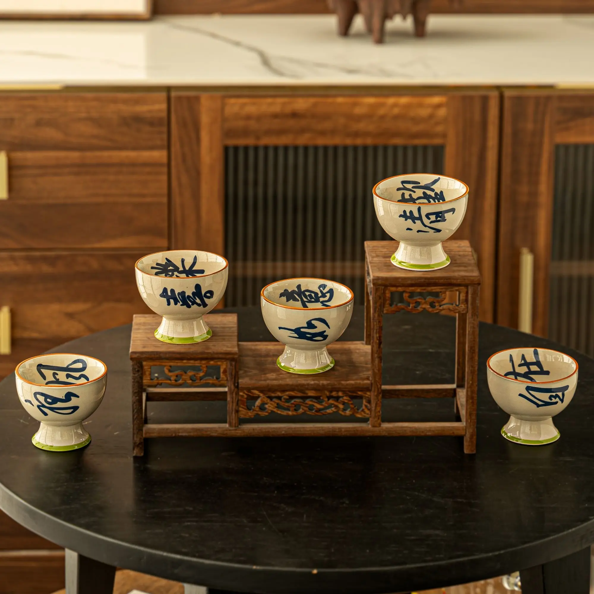Plant Ash Master Cup Calligraphy Personal Cup Household High Foot Goblet Ceramic Kung Fu Tea Furniture Household Tea Cup Single