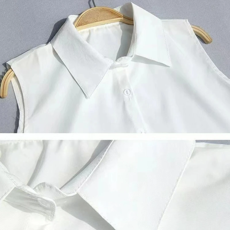 

Basic Simplicity Button Office Blouse Summer Trend Polo Neck Solid Sleeveless Elegant Shirt Tops Fashion Casual Women Clothing
