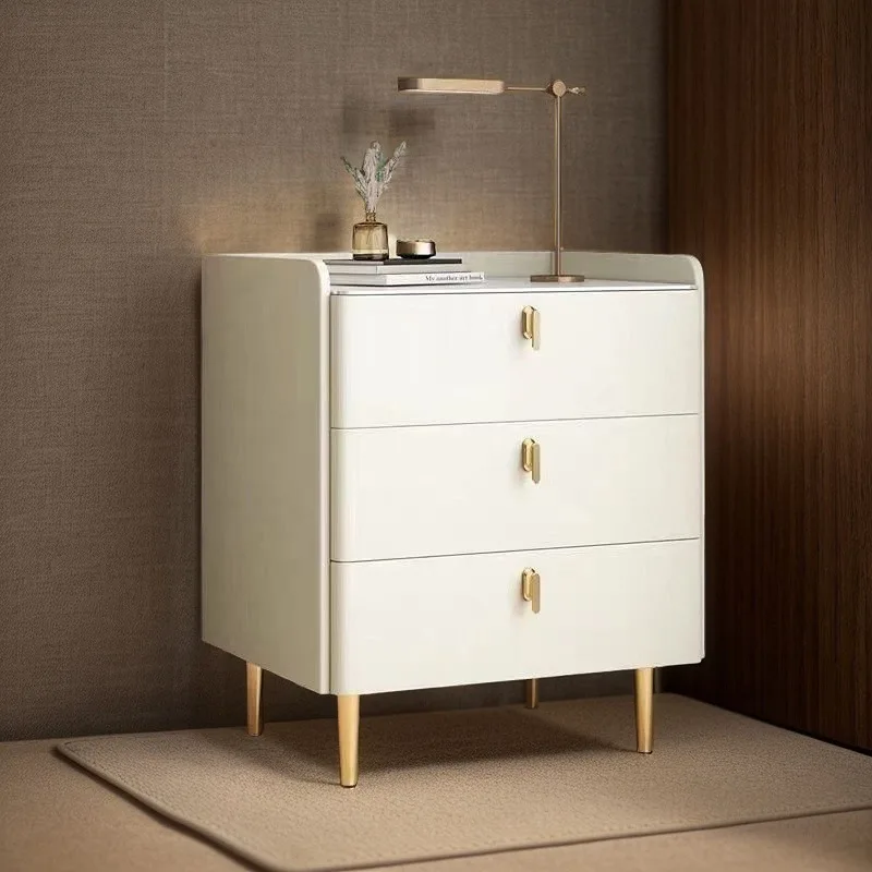 Three simple modern light luxury high-end bedside tables, household rock slab lockers