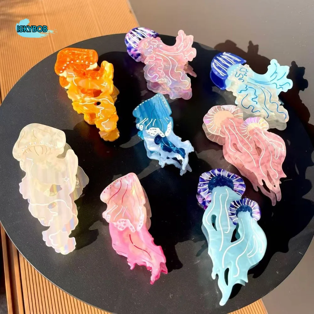 

Fashion Animal Jellyfish Hair Claw Ocean Series Cartoon Hair Grab Clip Colorful Acetic Acid Large Shark Clip Girls