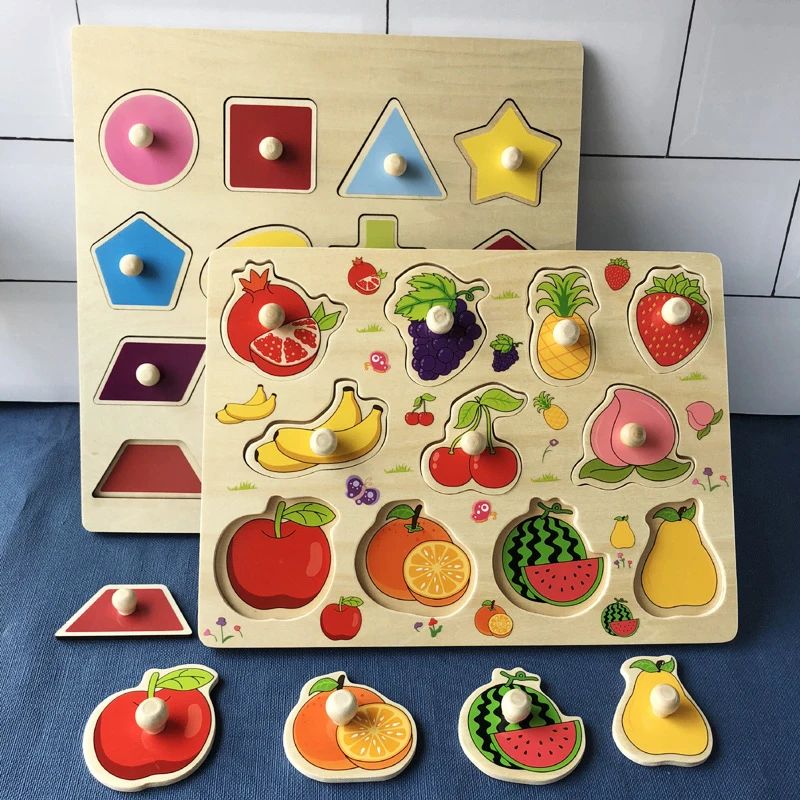 Wooden Puzzle Montessori Toys for Children Cartoon Animal Traffic Hand Grab Boards Early Learning Educational Toy for Kids TMZ