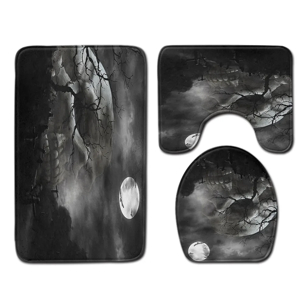 VIKAMA 3 قطع من سجادات أرضية الحمام للهالوين - سجاد PVC ماص للماء ومضاد للانزلاق وسريع الجفاف للديكور المنزلي