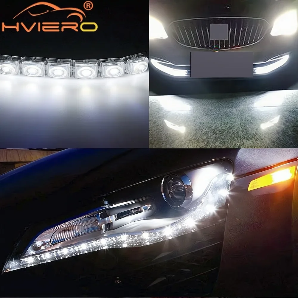 2Pcs Universal Car Led DRL Daytime Running Light Flexible 6LED White Waterproof Driving Fog Bulb Warning Lamps Styling Auto LED