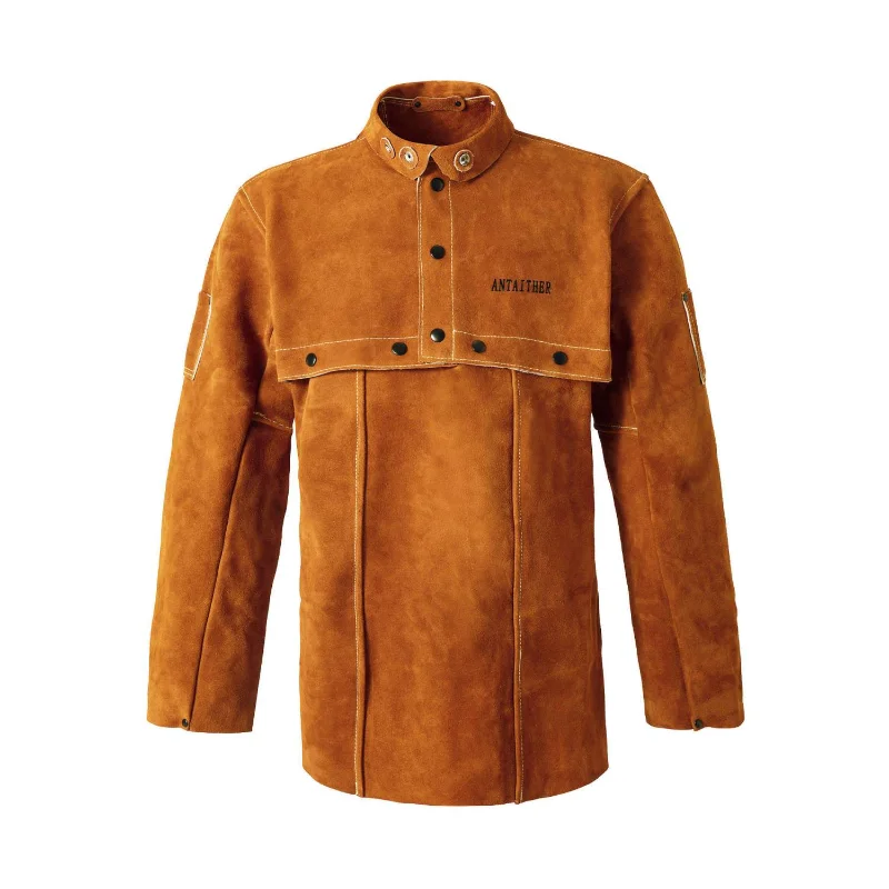 Cowhide Welding Protective Clothing Anti-splashing Flame Retardant Welder Detachable Back Cutout Coat with Anti-fire Line