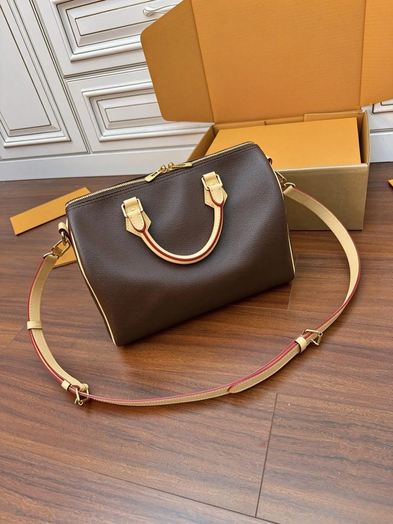 Women Boston Handbag Contrast PU Leather Top Handle Bag Zipper Closure Adjustable Detachable Strap Large Capacity Travel Shoulder Bag