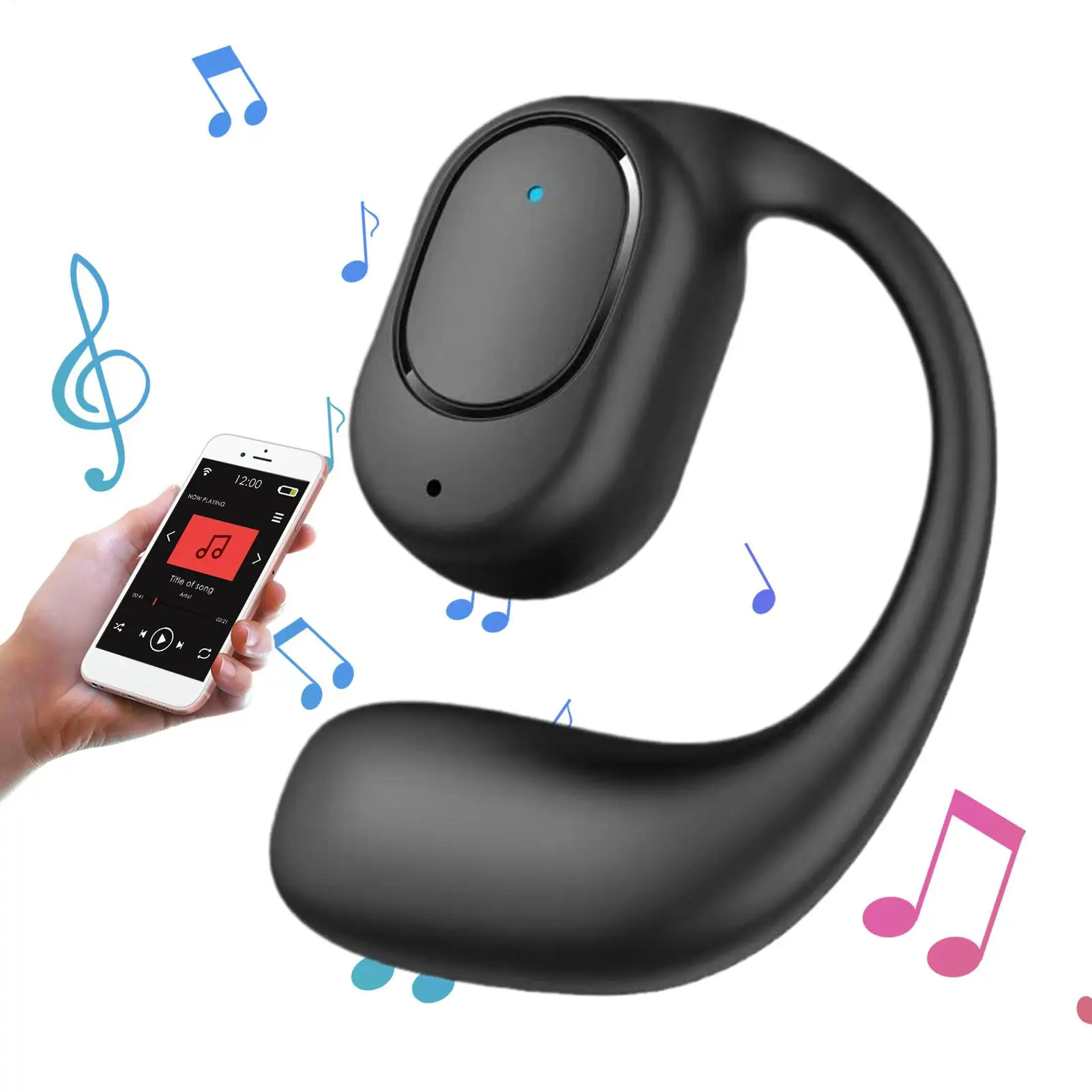 Left Ear Single Ear Earbud Wireless Over Ear Earbud Open-Ear Long-Lasting Battery Earphone For Running Cycling Driving Business