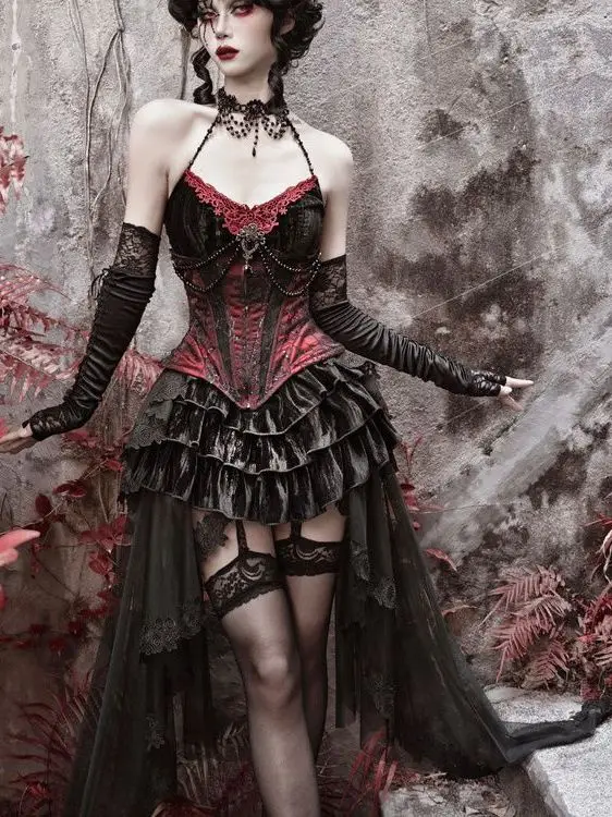 

Gothic loween Velvet Fibone Waist Cinched Strap Dr Ele Neline Svel Women's Faion Autumn 2025