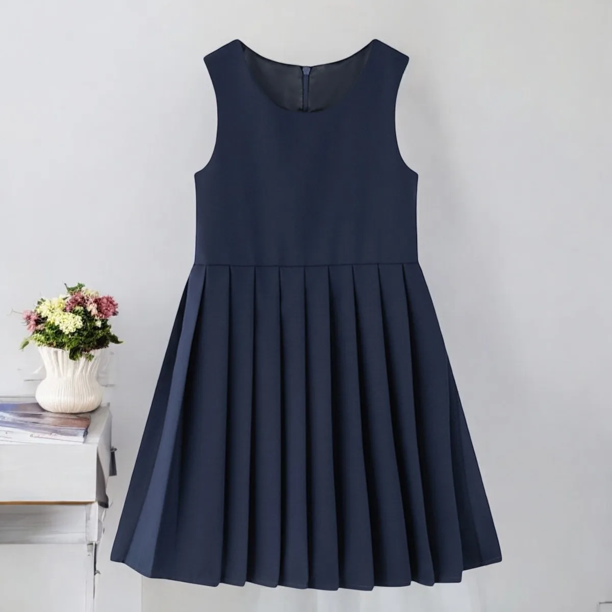 

Summer School Uniform Girls Vest Dresses Navy Blue Baby Girl Preppy Outfits Teenagers Dress Sleeveless Children Costumes 4-14 Y