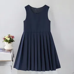 Summer School Uniform Girls Vest Dresses Navy Blue Baby Girl Preppy Outfits Teenagers Dress Sleeveless Children Costumes 4-14 Y