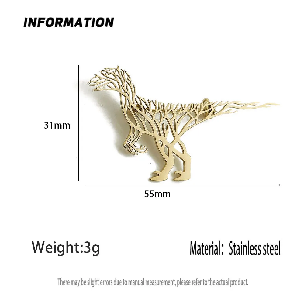 Original innovative branch dinosaur hollow stainless steel gold-plated 18K brooch, suit lapel pin, waterproof formal fittings
