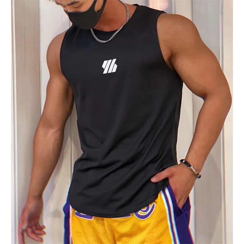 Summer Men's Polyester Quick-Drying Breathable Bodybuilding Fitness Sports Running Vest