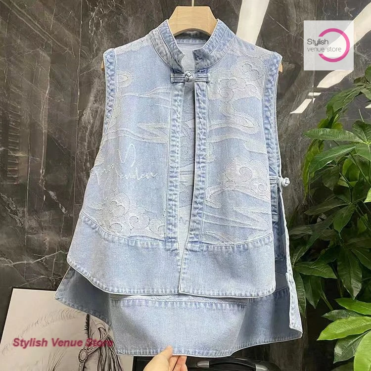 

Chinese fashion denim vest women's spring and summer new temperament with loose and versatile thin waistcoat vest jacket.