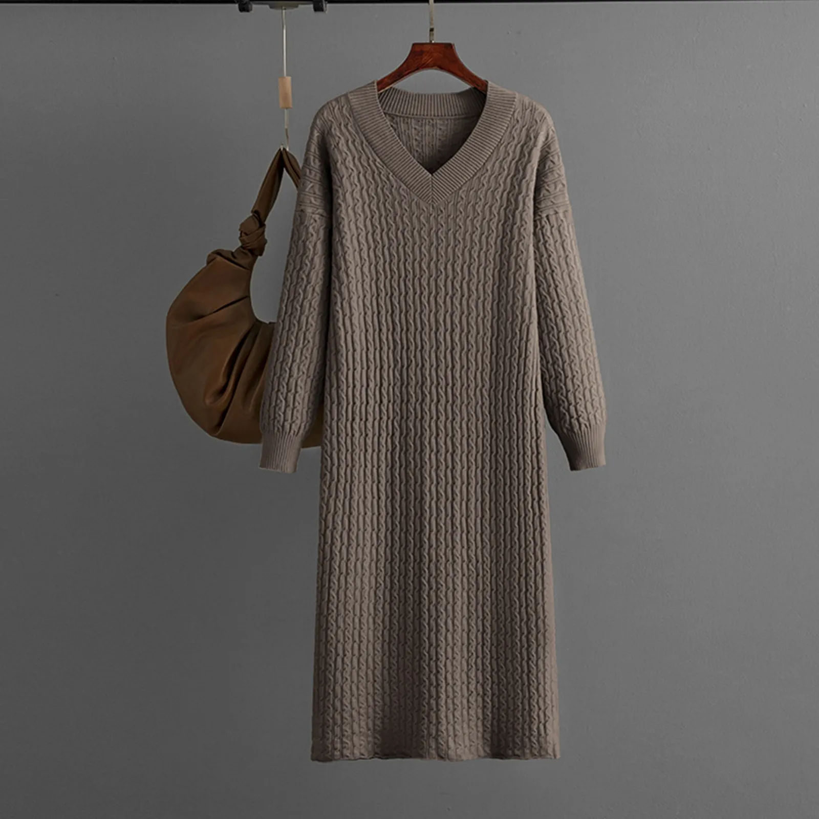 Autumn And Winter Thicken Sweater Dresses Ladies Half Turtleneck Rib Knit Bottom Dresses Elegant Warm Knitted Midi Dress Vestido