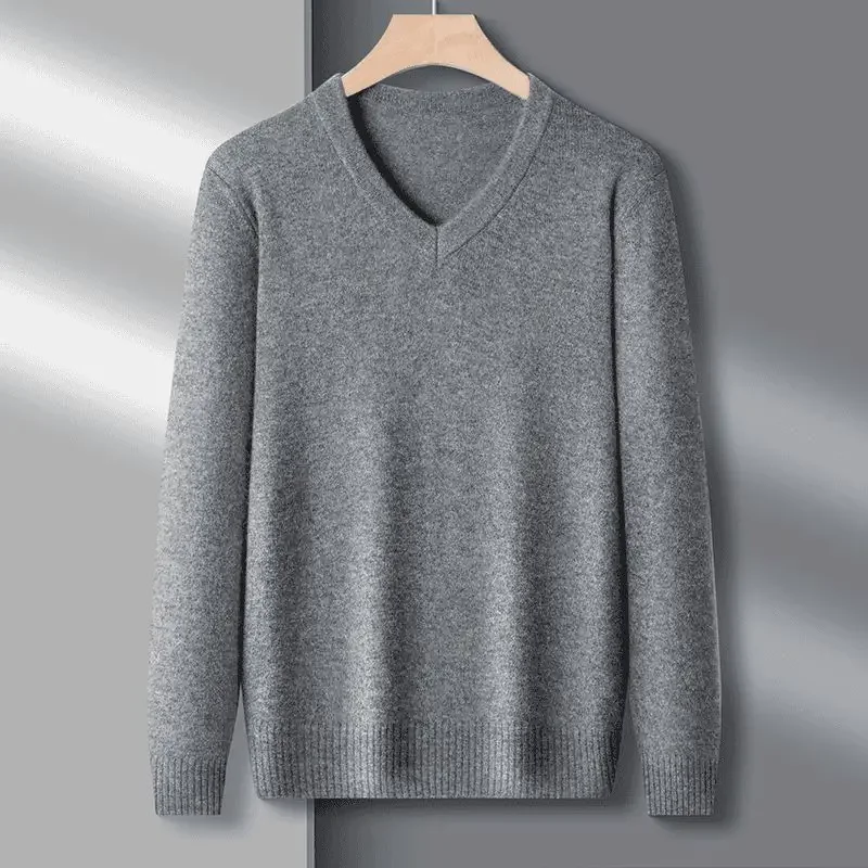 

2025 Autumn New Fashion American European Men's Solid Color V-neck Long Sleeve Casual Trendy Pullover Sweaters Male Clothes Tops