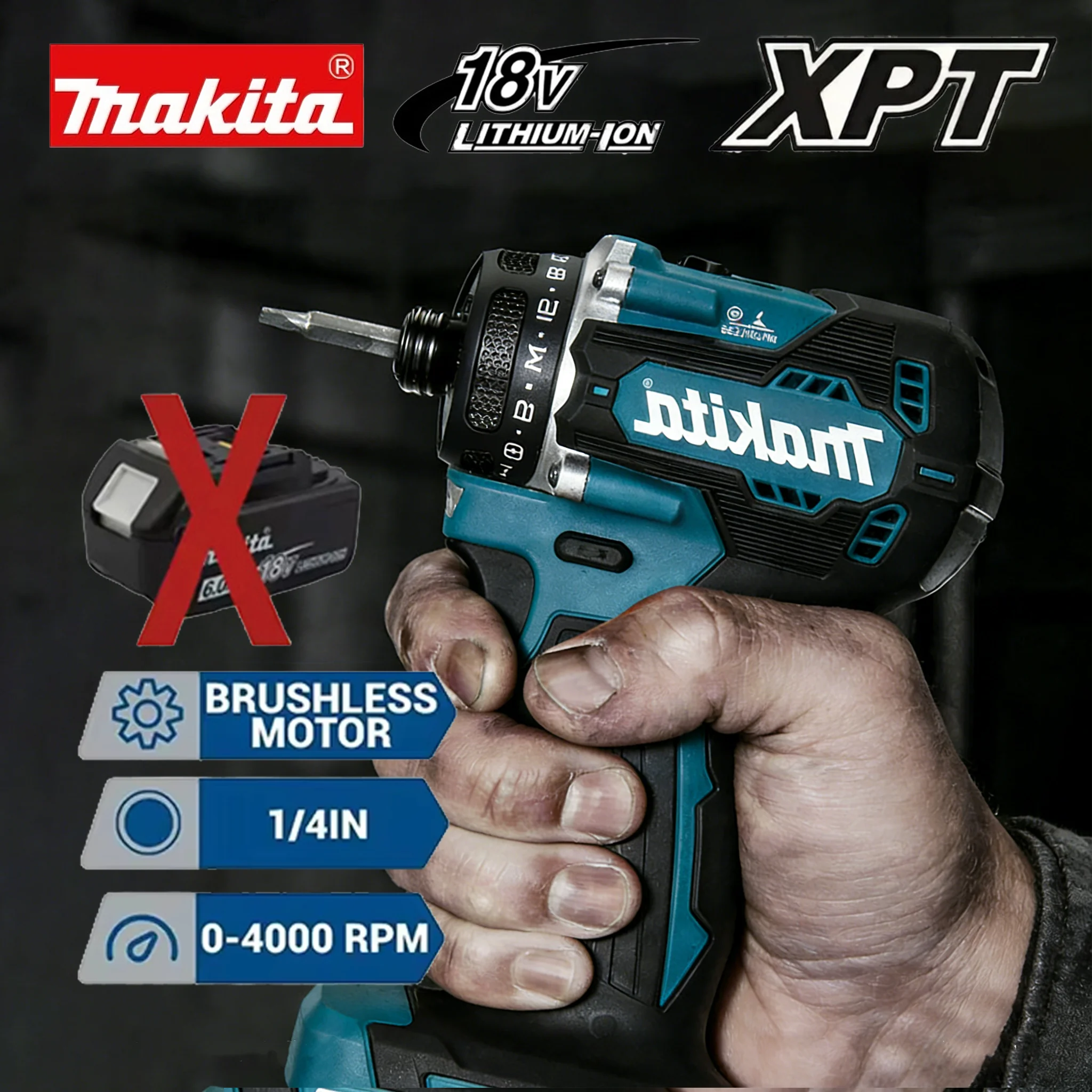 

Бесщеточный электрический шуруповерт Makita 4000 об/мин, 3800 ударов/мин, 180 Нм, ударная дрель-шуруповерт для дерева/болтов/режим T, для аккумулятора 18В