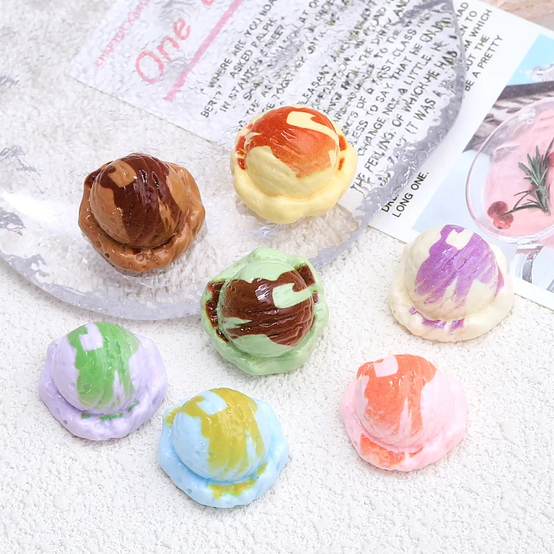 100pcs Simulation Painted Ice cream Ball Dollhouse Miniature Resin Cabochon  Fake Food Phone Decor DIY Scrapbooking Accessories