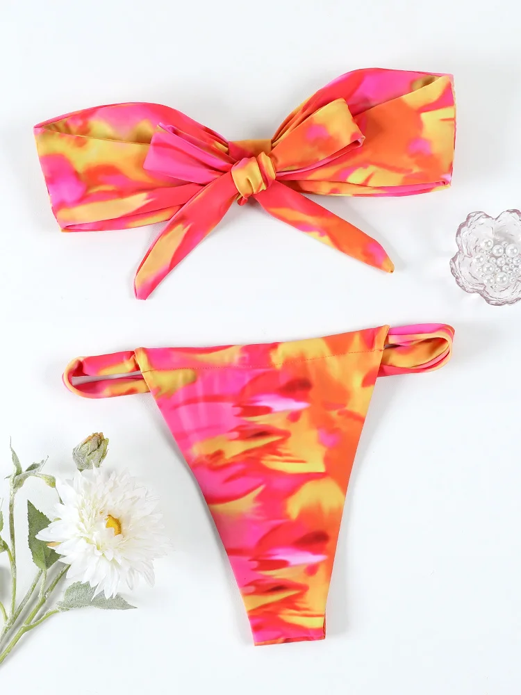 Swimwear For Women Bandeau Swimwear Gradient Bikini High Cut Swimsuit Micro Bikini Holiday Beachwear Women Two-Piece Swimsuit