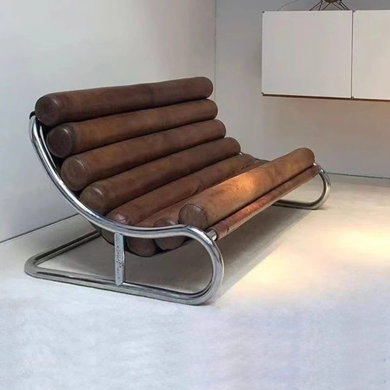 

Stainless steel sofa chair Metal lazy recliner Light luxury leisure living room Home single sofa