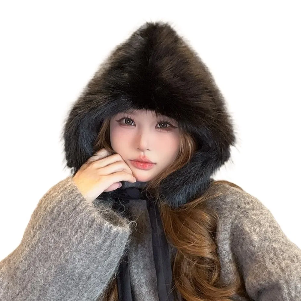 

Cute Versatile Ear Protection Hat Thickened with Straps Balaclava Windproof Warm Imitation Mink Fur Cap for Women