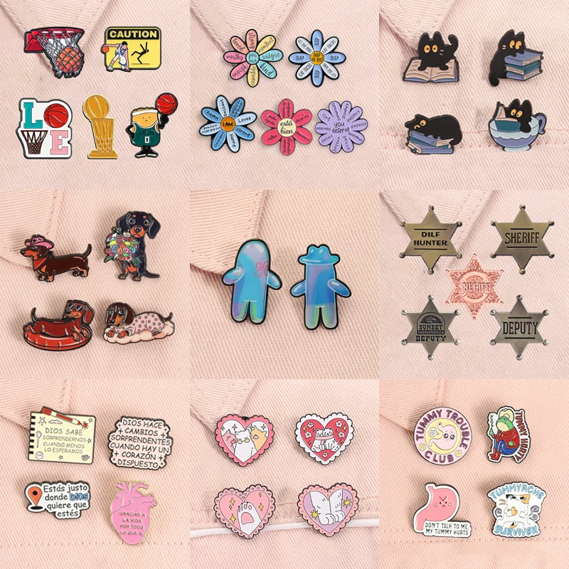 2-6pcs/set Survival Role Playing Game Enamel Pins Sheriff Deputy Dachshund Dogs Bubble Man Brooches Lapel Badge Jewelry Gifts