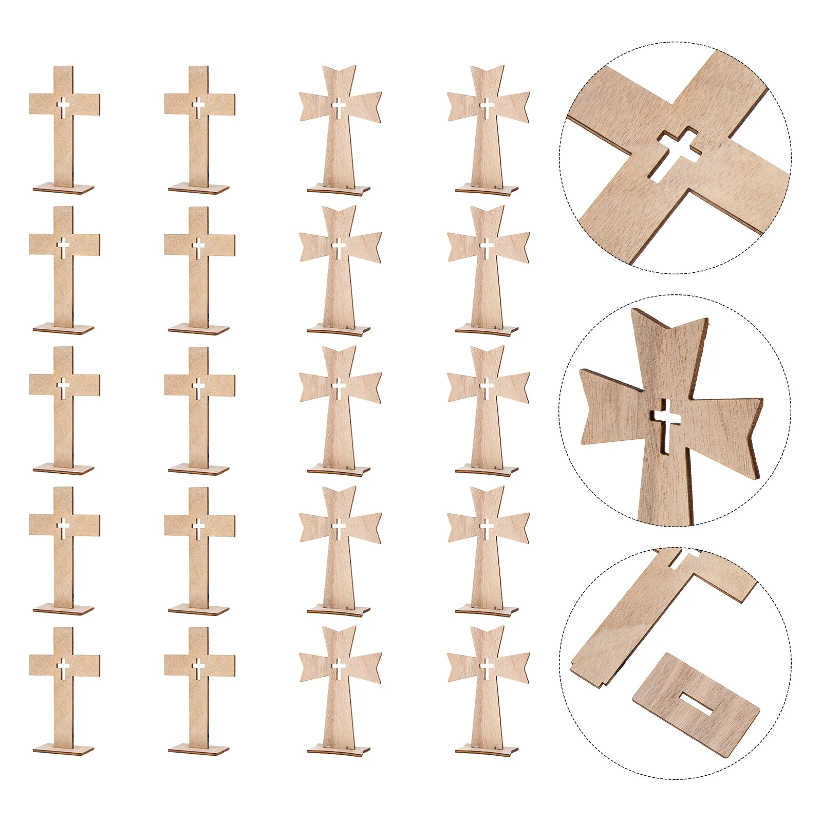 

20Sets Wood Standing Cross Adornment Minimalist Wooden Cross Ornament for Home Office Decoration Wooden Craft Household Decor