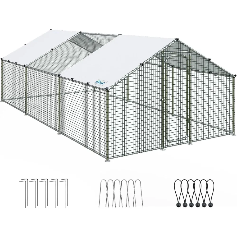 

Large Metal Chicken Coop Run for 30+ Poultry, Heavy Duty Outdoor Walk-in Cage Chicken Pen for Hen Duck Rabbit Dog