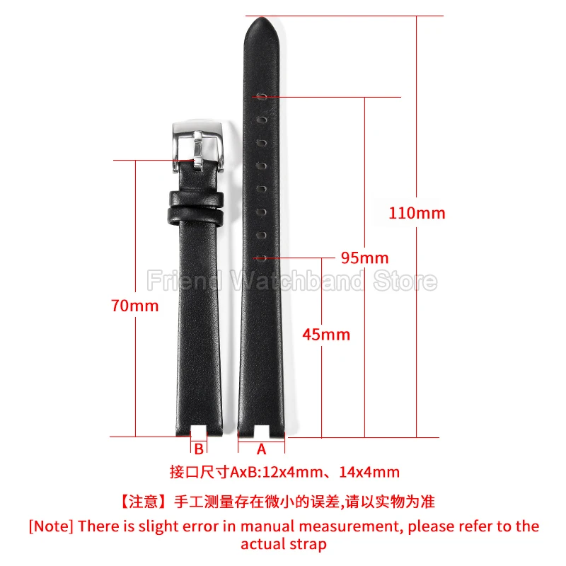 Dainty Lady's Genuine Leather Watch Bracelet for Gucci YA141401 YA141501 Series Watch Strap 12x4 14x4mm Concave Interface