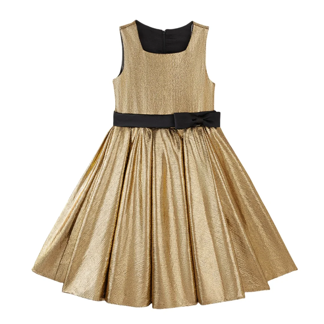 Teen Girl Gold Shiny Stage Dress Children Wedding Piano Performance Luxury Dressing Costume Size 110-170
