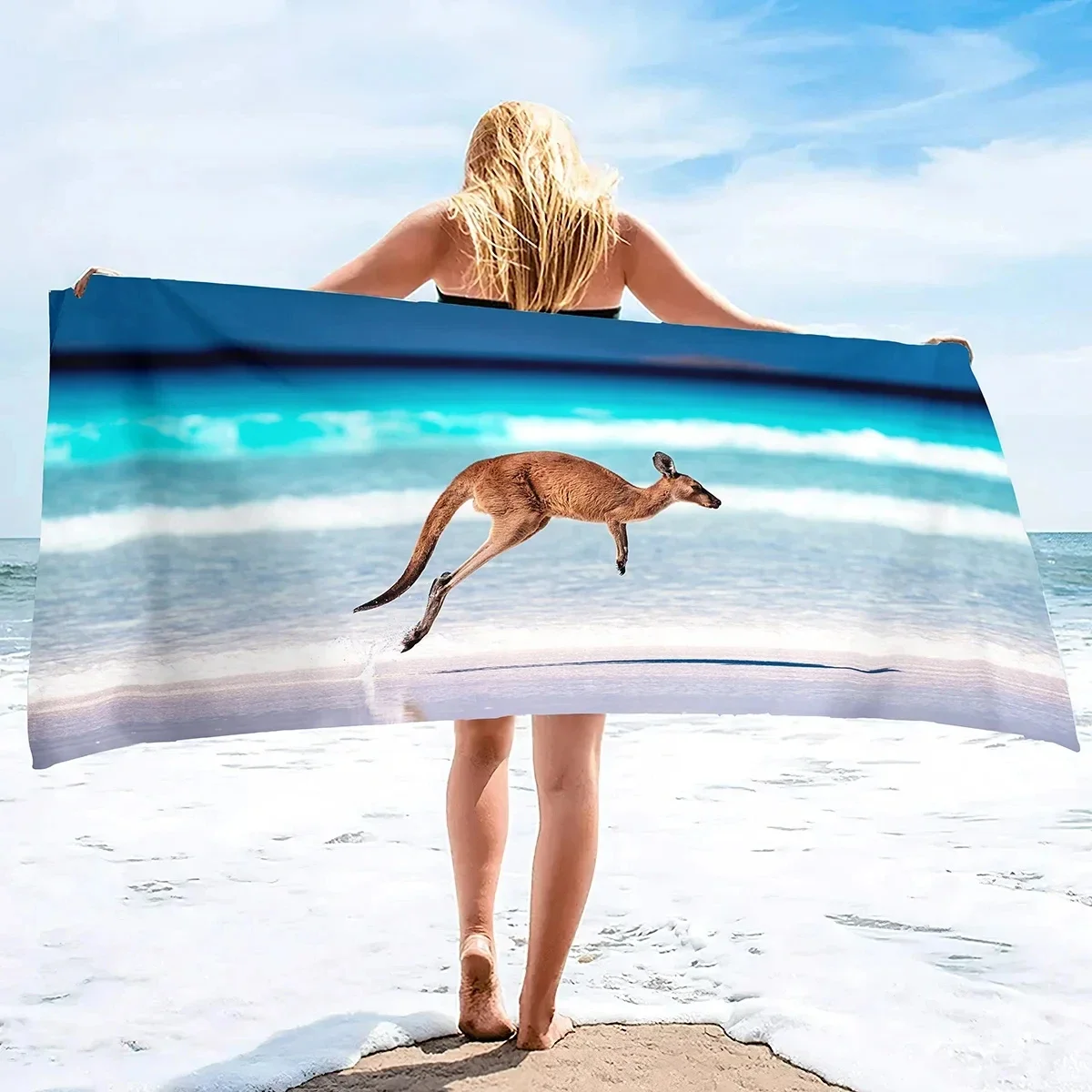 Cute Kangaroo Beach Towel Absorbent Lightweight Travel Hotel Spa Swim Pool Bathroom Towel Surf Blanket Quick Dry Bikini Cover Up