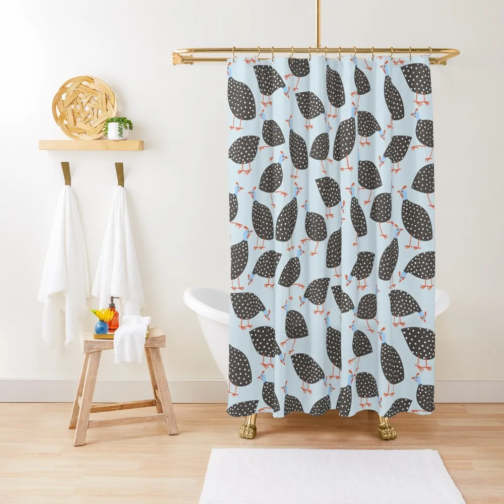 

Guinea Hens on Blue Shower Curtain Shower For Bathroom Set Funny Shower Waterproof Fabric Curtain