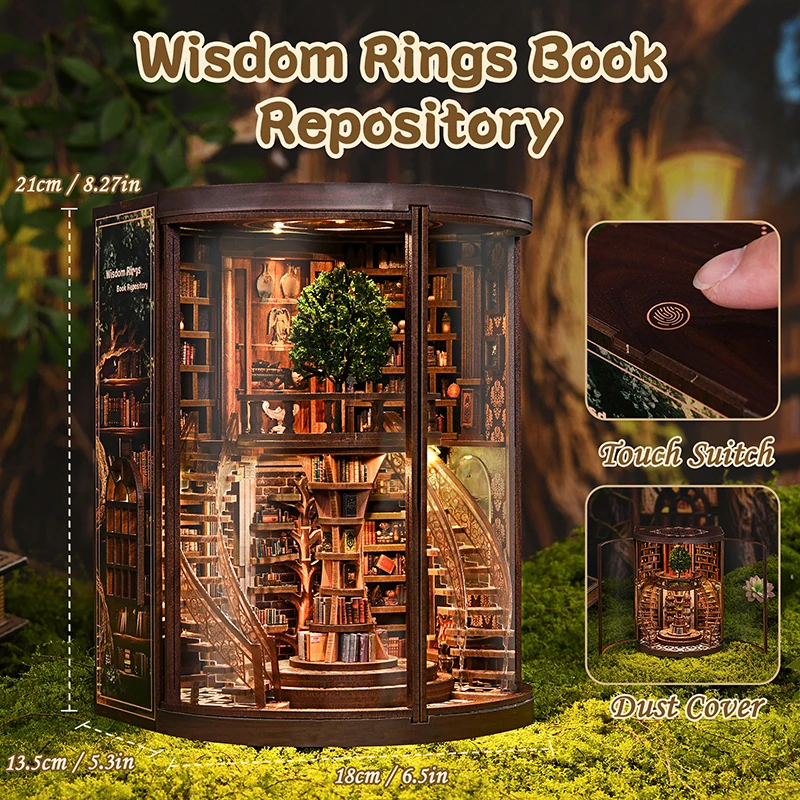 NEW DIY Wooden Book Nook Figurines Miniatures Doll House Kit 3D Puzzle Bookend for Friends Birthday Gifts Home Decor Crafts